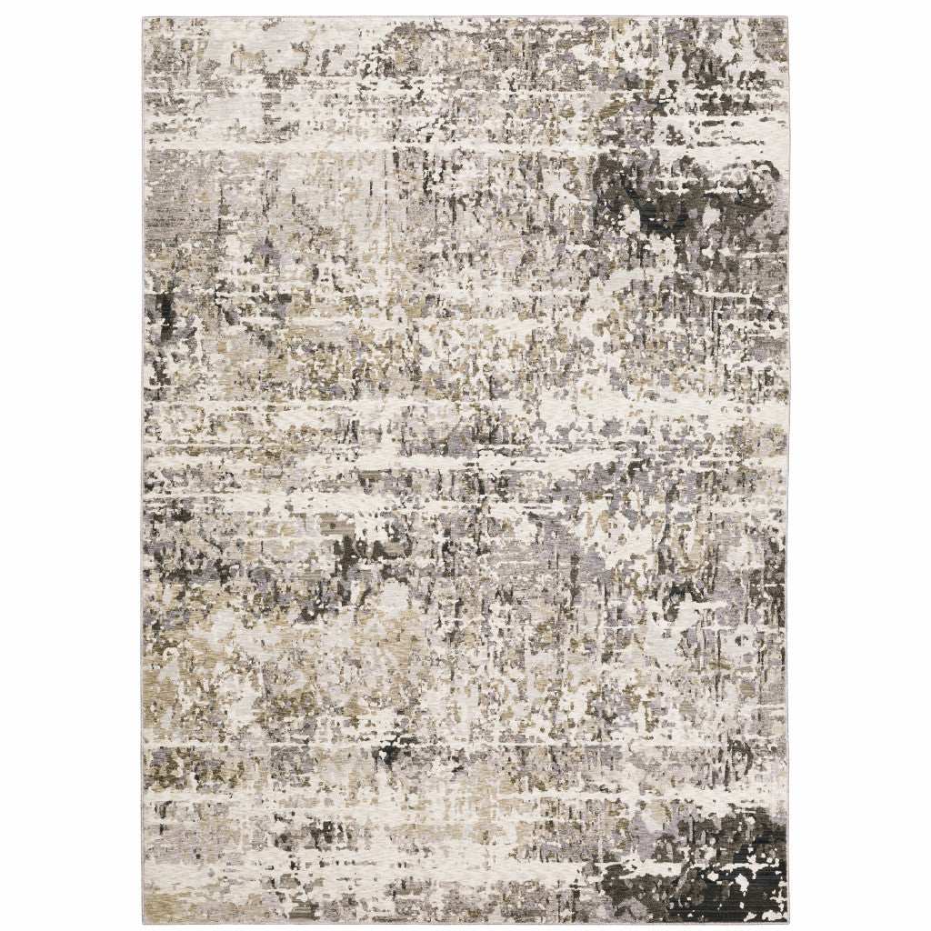 10' X 13' Grey Ivory Beige Charcoal Black Tan And Brown Abstract Power Loom Stain Resistant Area Rug - Homeroots - Flyclothing LLC