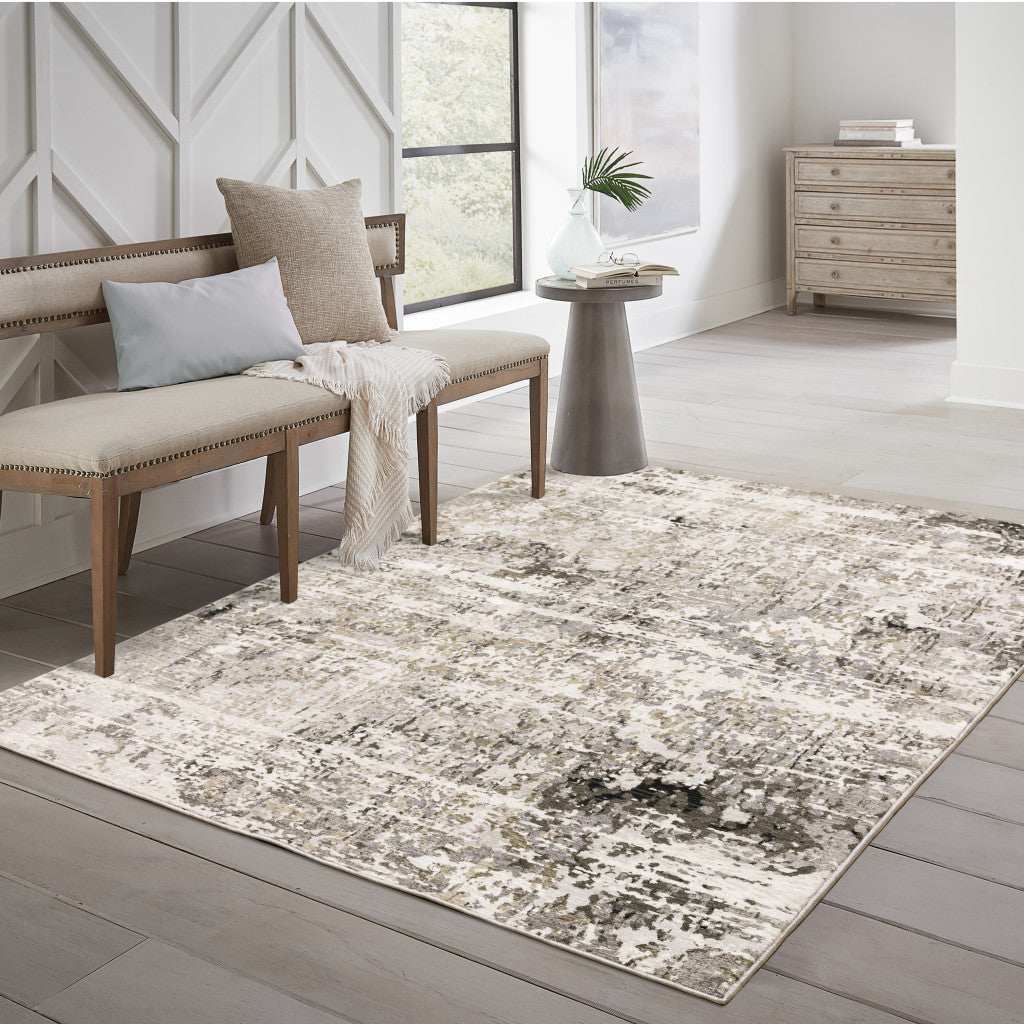 10' X 13' Grey Ivory Beige Charcoal Black Tan And Brown Abstract Power Loom Stain Resistant Area Rug - Homeroots - Flyclothing LLC