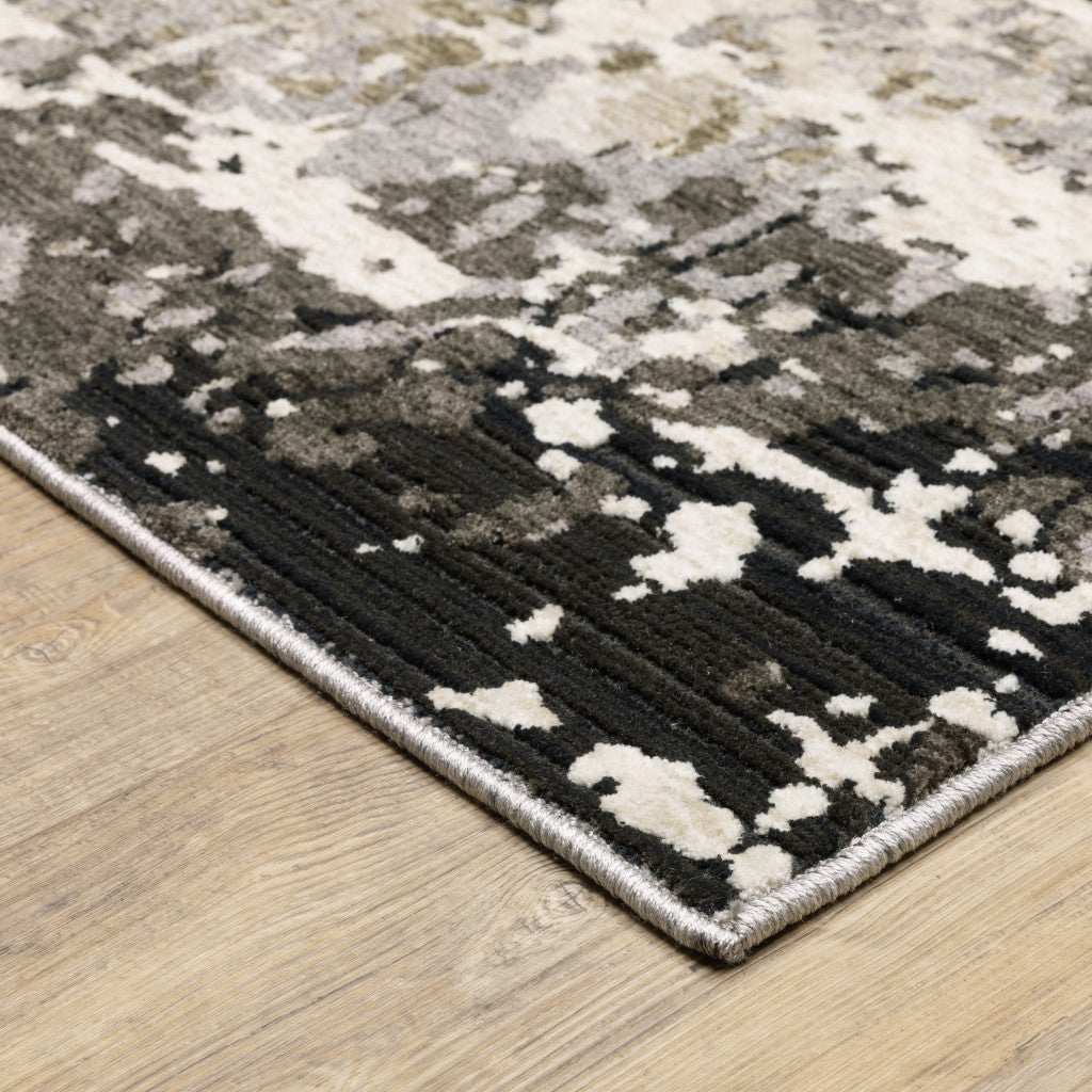 10' X 13' Grey Ivory Beige Charcoal Black Tan And Brown Abstract Power Loom Stain Resistant Area Rug - Homeroots - Flyclothing LLC