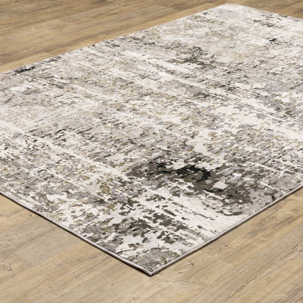 10' X 13' Grey Ivory Beige Charcoal Black Tan And Brown Abstract Power Loom Stain Resistant Area Rug - Homeroots - Flyclothing LLC
