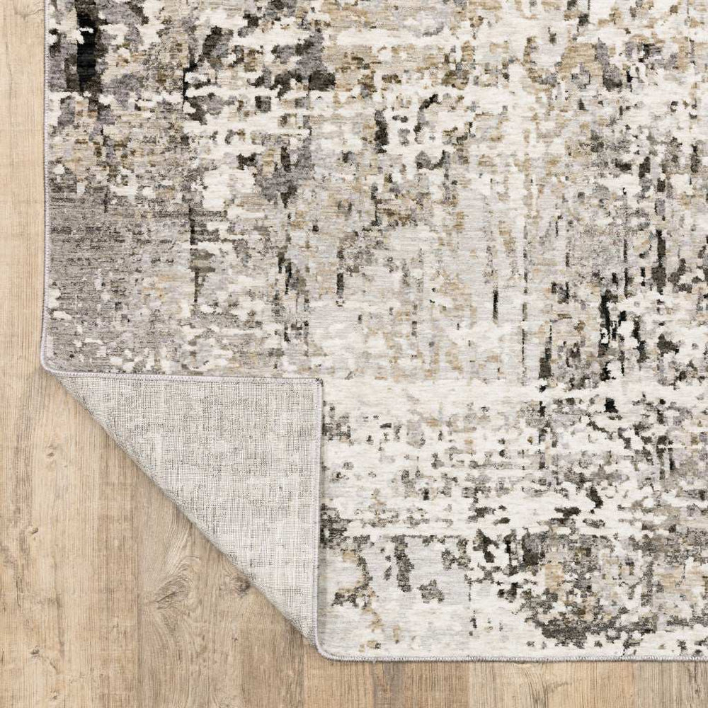 10' X 13' Grey Ivory Beige Charcoal Black Tan And Brown Abstract Power Loom Stain Resistant Area Rug - Homeroots - Flyclothing LLC