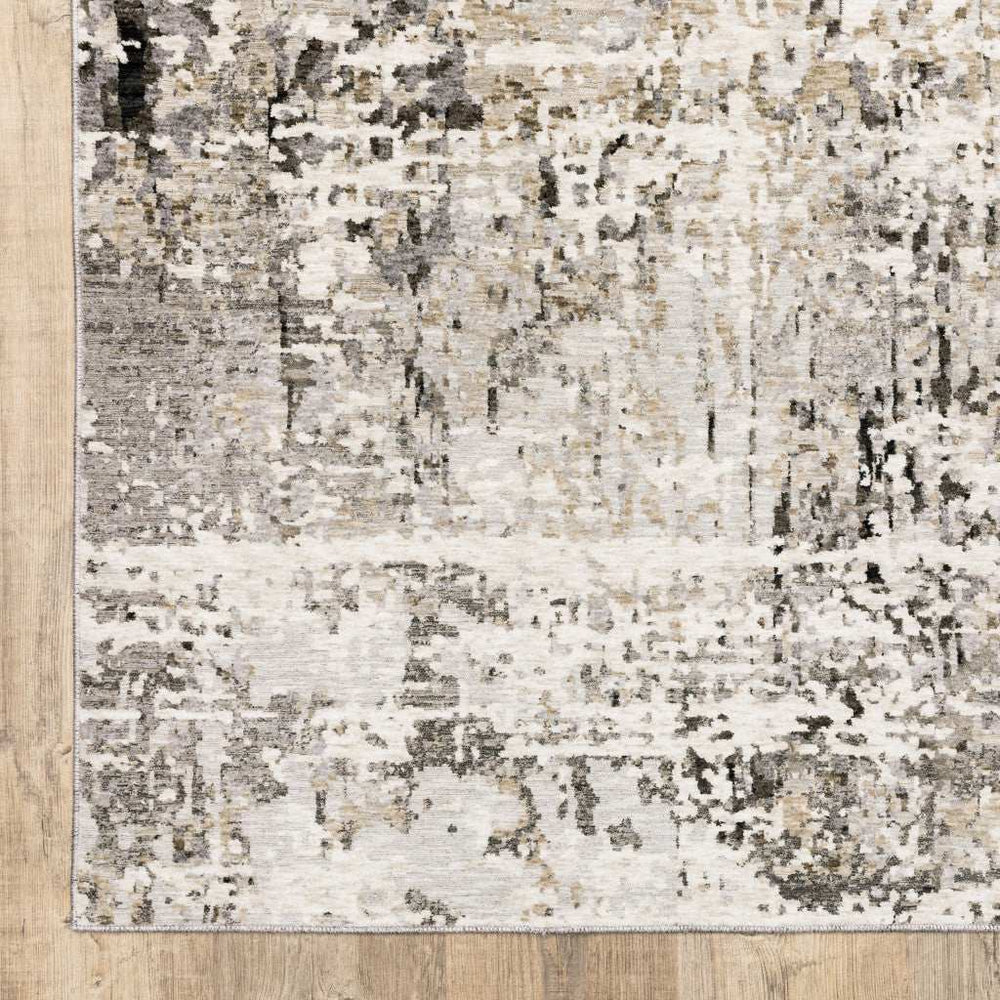 10' X 13' Grey Ivory Beige Charcoal Black Tan And Brown Abstract Power Loom Stain Resistant Area Rug - Homeroots - Flyclothing LLC