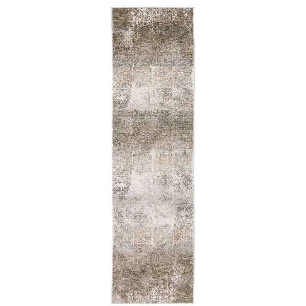 2' X 8' Ivory Grey Tan Brown And Beige Abstract Power Loom Stain Resistant Runner Rug - Homeroots - Flyclothing LLC