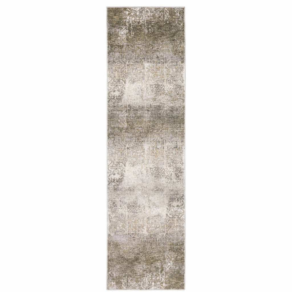 2' X 8' Ivory Grey Tan Brown And Beige Abstract Power Loom Stain Resistant Runner Rug - Homeroots - Flyclothing LLC
