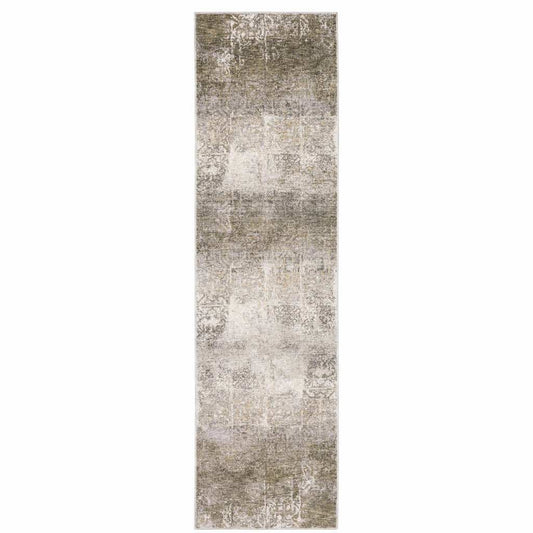 2' X 8' Ivory Grey Tan Brown And Beige Abstract Power Loom Stain Resistant Runner Rug - Homeroots - Flyclothing LLC