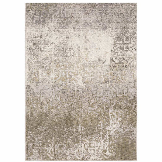 3' X 5' Ivory Grey Tan Brown And Beige Abstract Power Loom Stain Resistant Area Rug - Homeroots - Flyclothing LLC