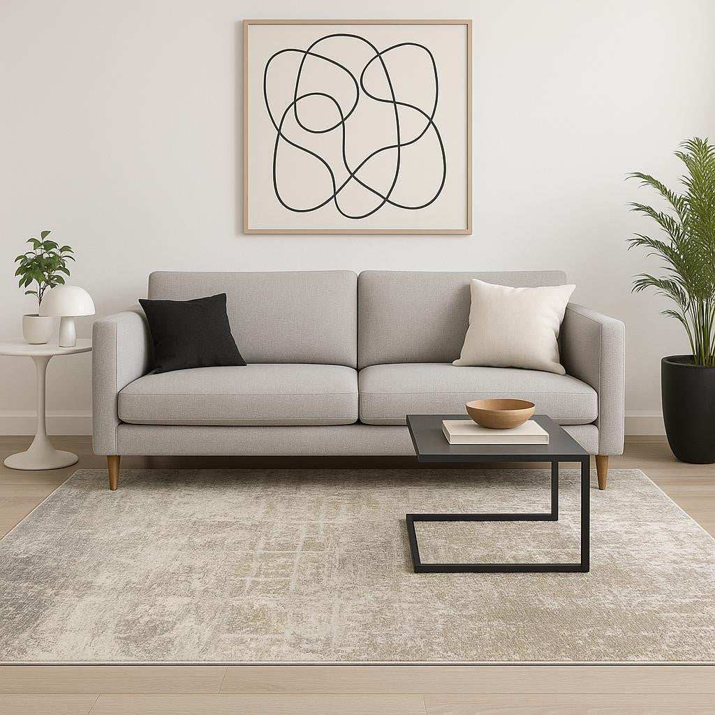 5' X 8' Ivory Grey Tan Brown And Beige Abstract Power Loom Stain Resistant Area Rug - Homeroots - Flyclothing LLC