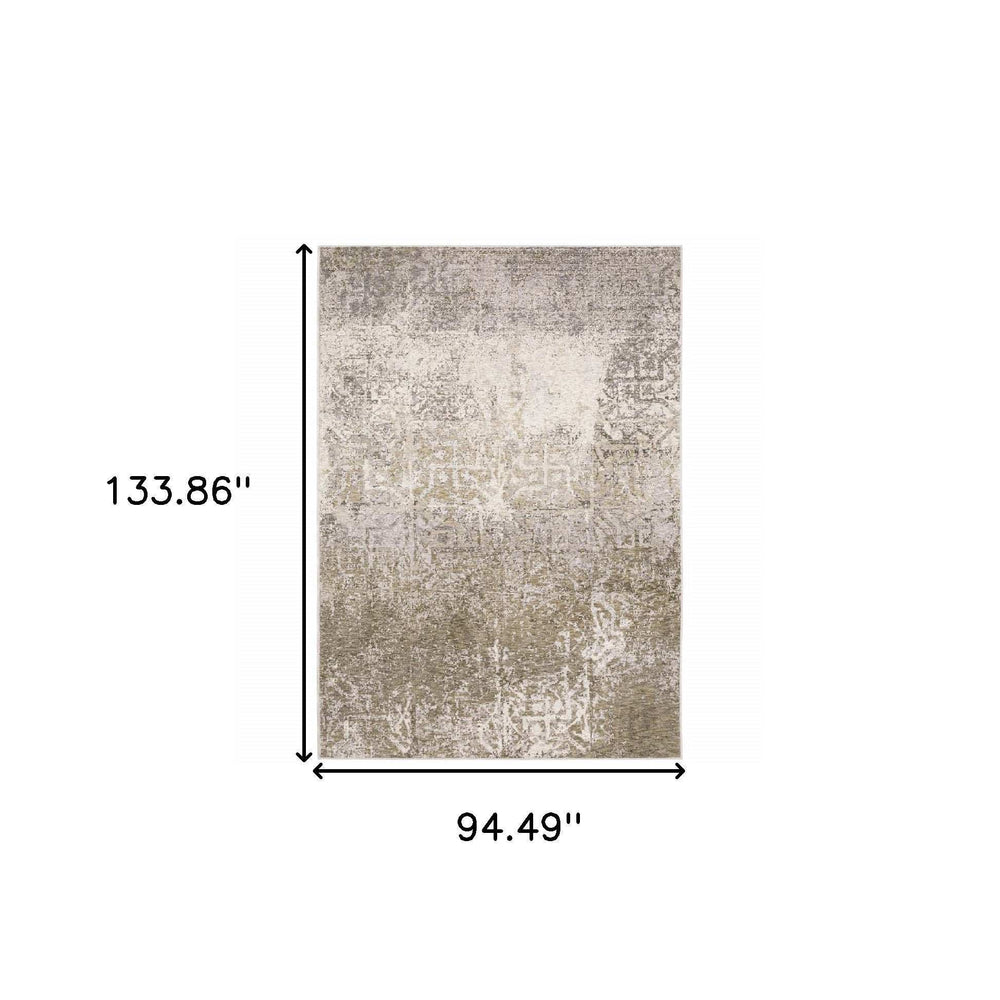 8' X 11' Ivory Grey Tan Brown And Beige Abstract Power Loom Stain Resistant Area Rug - Homeroots - Flyclothing LLC