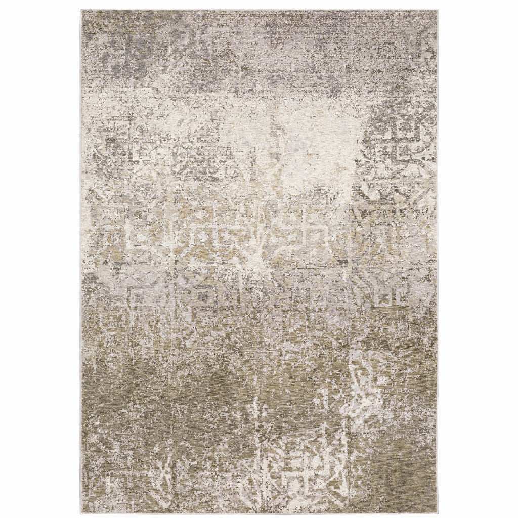 10' X 13' Ivory Grey Tan Brown And Beige Abstract Power Loom Stain Resistant Area Rug - Homeroots - Flyclothing LLC