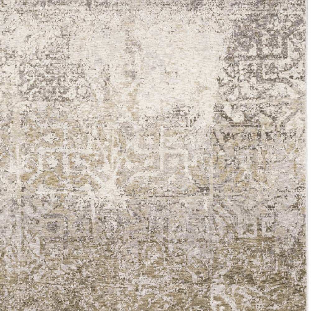 10' X 13' Ivory Grey Tan Brown And Beige Abstract Power Loom Stain Resistant Area Rug - Homeroots - Flyclothing LLC