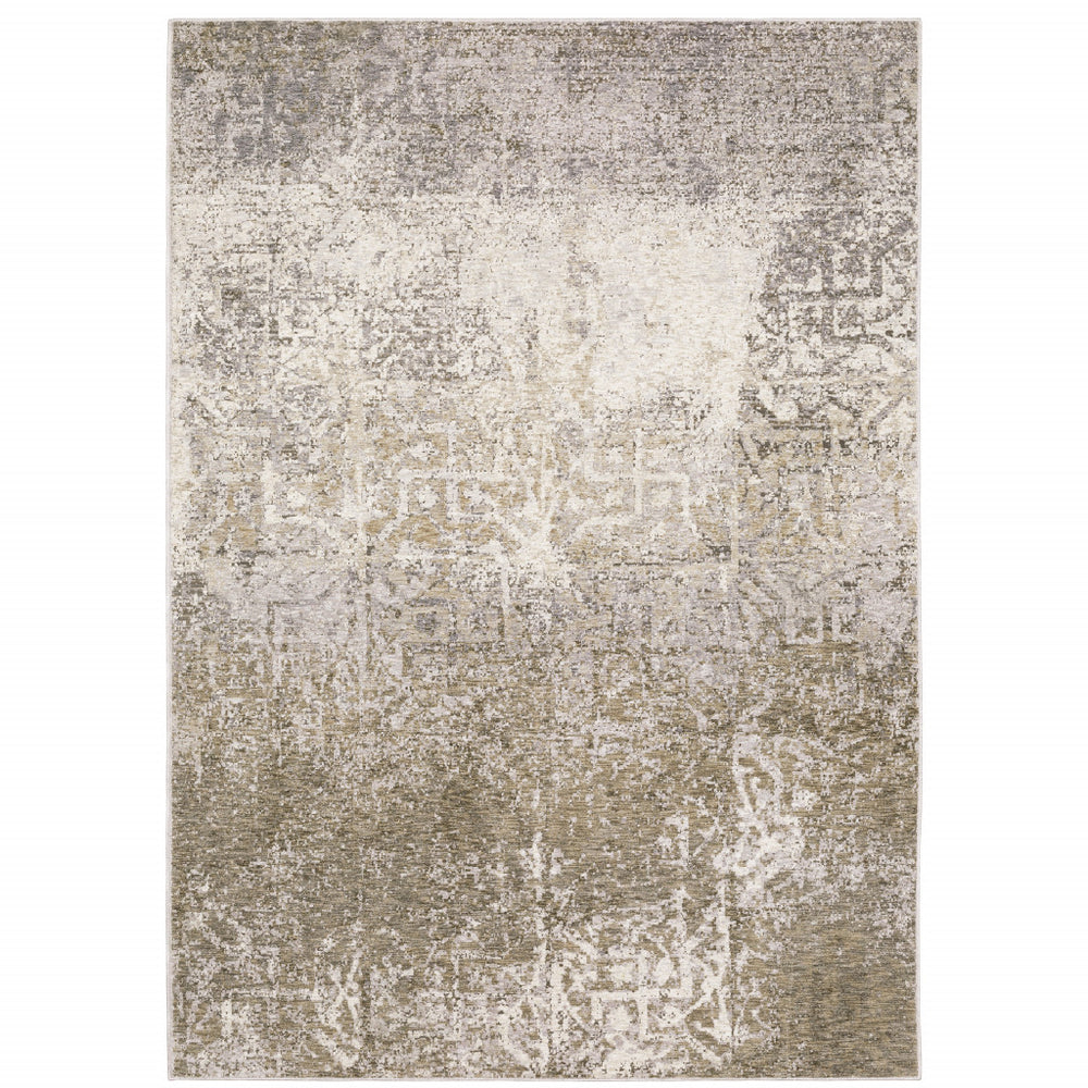 10' X 13' Ivory Grey Tan Brown And Beige Abstract Power Loom Stain Resistant Area Rug - Homeroots