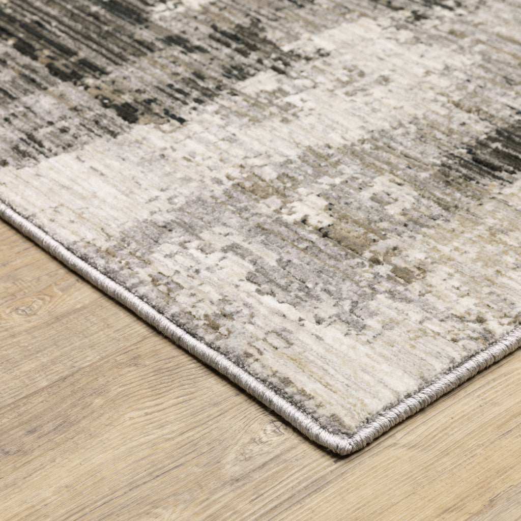 2' X 8' Grey Beige Charcoal Brown Tan And Ivory Abstract Power Loom Stain Resistant Runner Rug - Homeroots - Flyclothing LLC