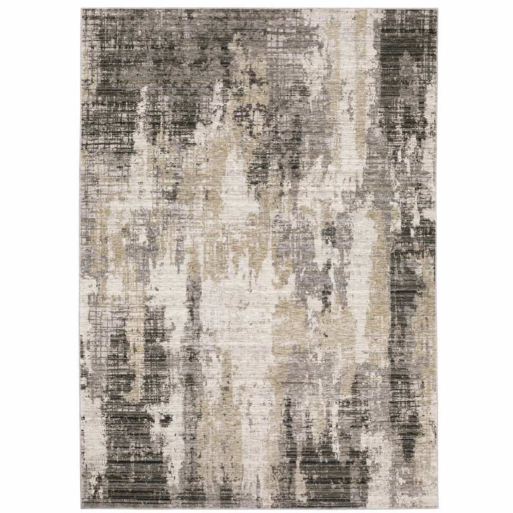 3' X 5' Grey Beige Charcoal Brown Tan And Ivory Abstract Power Loom Stain Resistant Area Rug - Homeroots - Flyclothing LLC