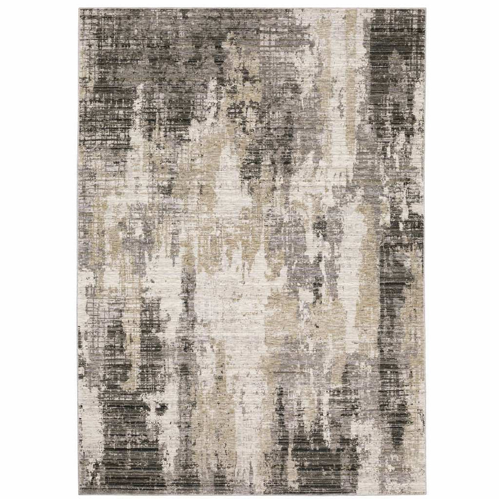 3' X 5' Grey Beige Charcoal Brown Tan And Ivory Abstract Power Loom Stain Resistant Area Rug - Homeroots - Flyclothing LLC