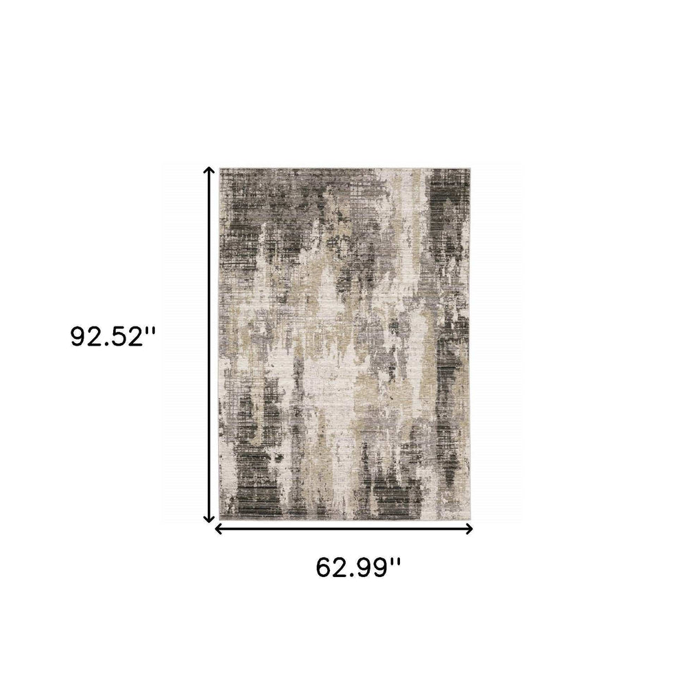 5' X 8' Grey Beige Charcoal Brown Tan And Ivory Abstract Power Loom Stain Resistant Area Rug - Homeroots - Flyclothing LLC