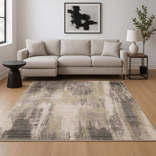 6' X 9' Grey Beige Charcoal Brown Tan And Ivory Abstract Power Loom Stain Resistant Area Rug - Homeroots - Flyclothing LLC