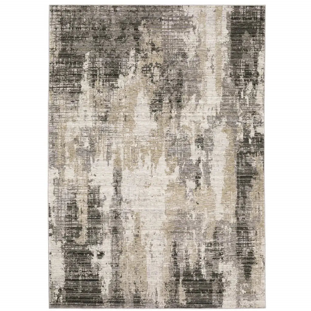 8' X 11' Grey Beige Charcoal Brown Tan And Ivory Abstract Power Loom Stain Resistant Area Rug - Homeroots - Flyclothing LLC