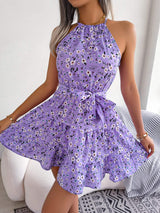 Tied Printed Grecian Neck Mini Dress - Trendsi - Flyclothing LLC