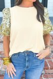 Floral Puff Sleeve Ribbed Blouse - Trendsi