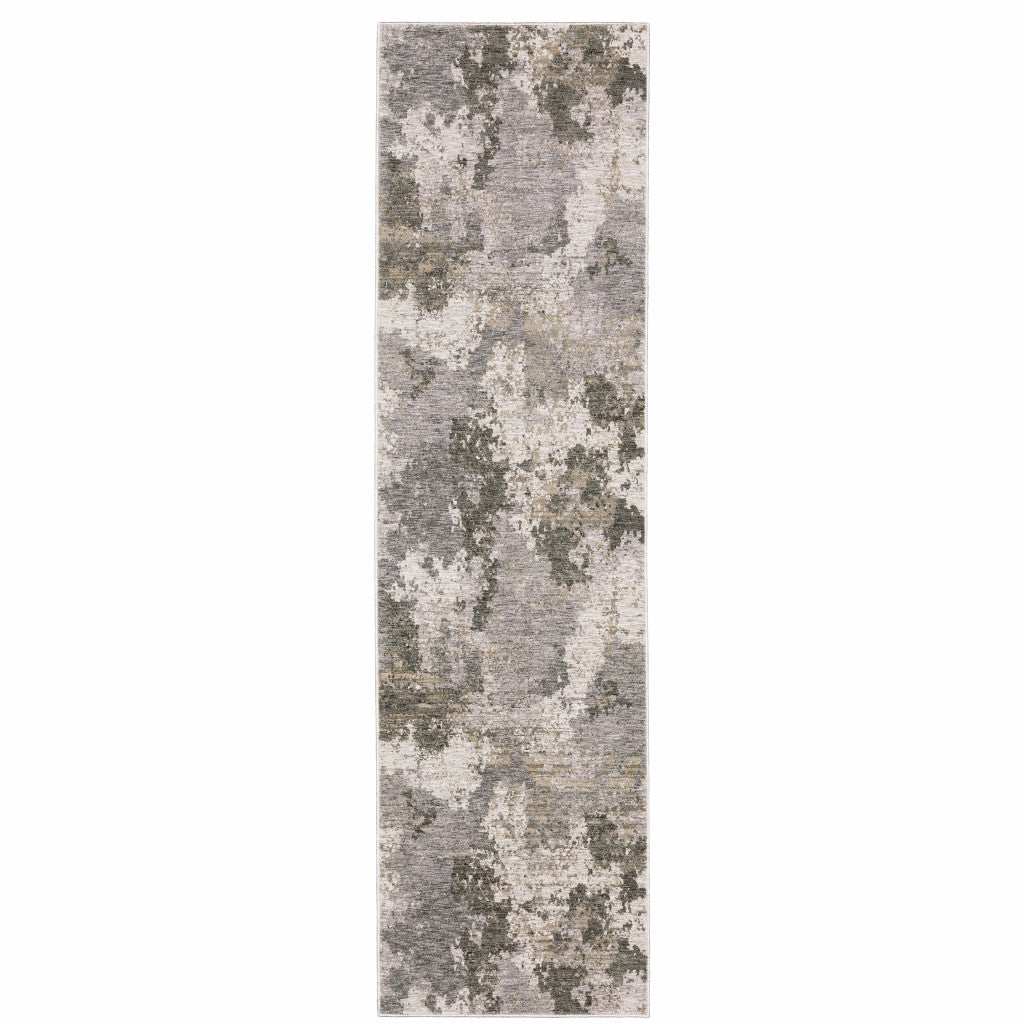 2' X 8' Grey Ivory Beige Tan Brown And Black Abstract Power Loom Stain Resistant Runner Rug - Homeroots - Flyclothing LLC