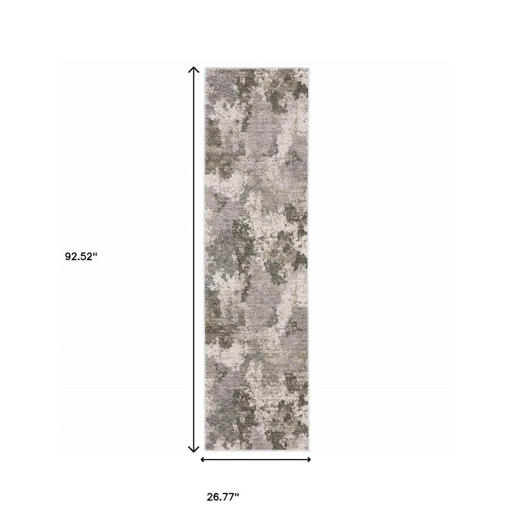 2' X 8' Grey Ivory Beige Tan Brown And Black Abstract Power Loom Stain Resistant Runner Rug - Homeroots - Flyclothing LLC