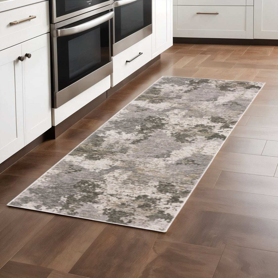 2' X 8' Grey Ivory Beige Tan Brown And Black Abstract Power Loom Stain Resistant Runner Rug - Homeroots - Flyclothing LLC
