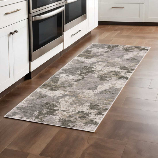 2' X 8' Grey Ivory Beige Tan Brown And Black Abstract Power Loom Stain Resistant Runner Rug - Homeroots - Flyclothing LLC