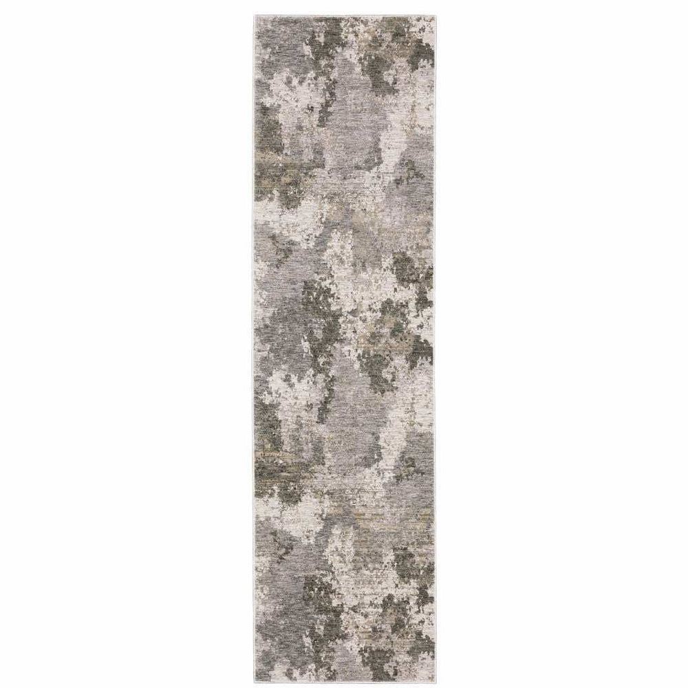 2' X 8' Grey Ivory Beige Tan Brown And Black Abstract Power Loom Stain Resistant Runner Rug - Homeroots - Flyclothing LLC