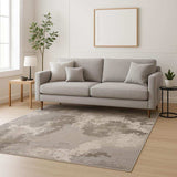 5' X 8' Grey Ivory Beige Tan Brown And Black Abstract Power Loom Stain Resistant Area Rug - Homeroots - Flyclothing LLC