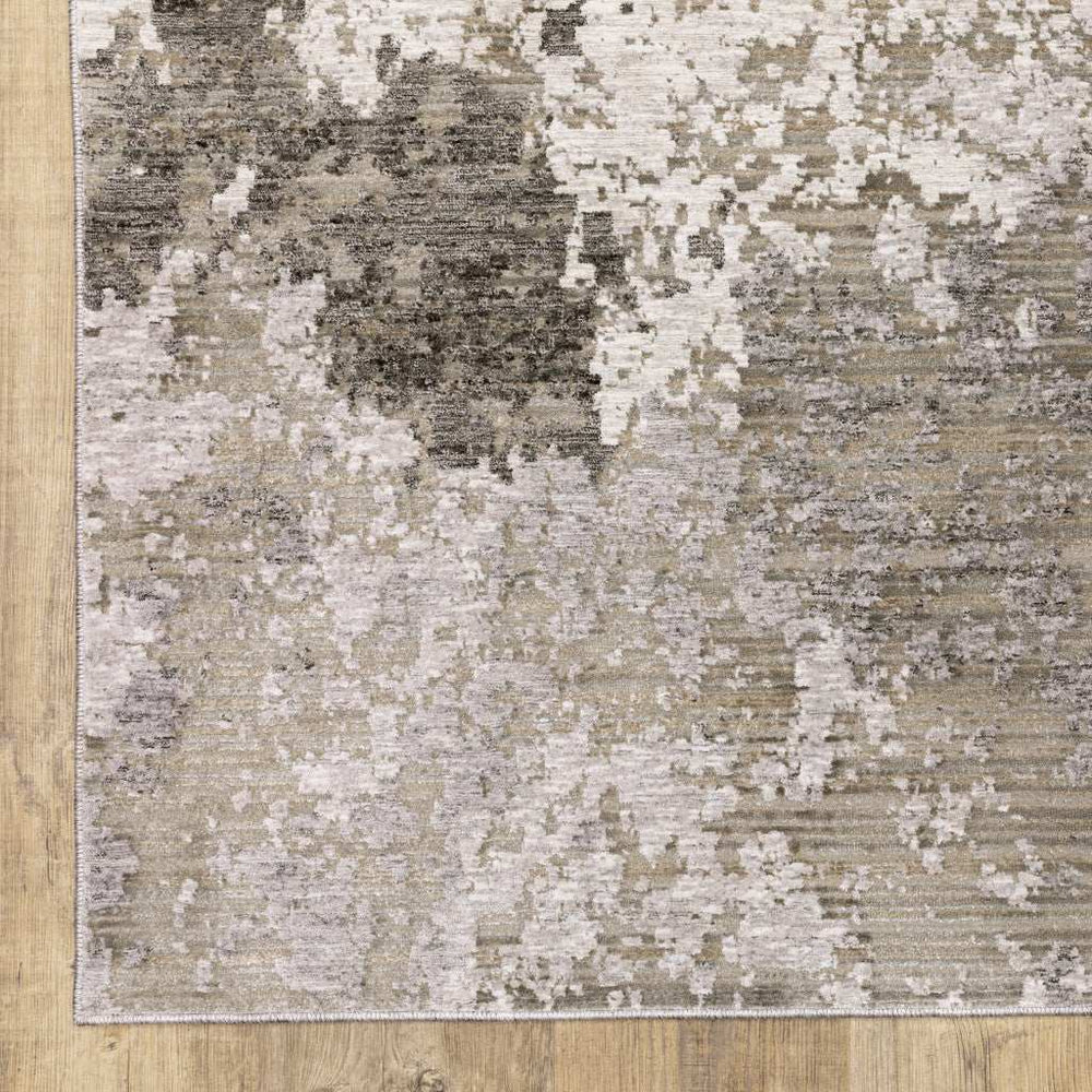 8' X 11' Grey Ivory Beige Tan Brown And Black Abstract Power Loom Stain Resistant Area Rug - Homeroots - Flyclothing LLC