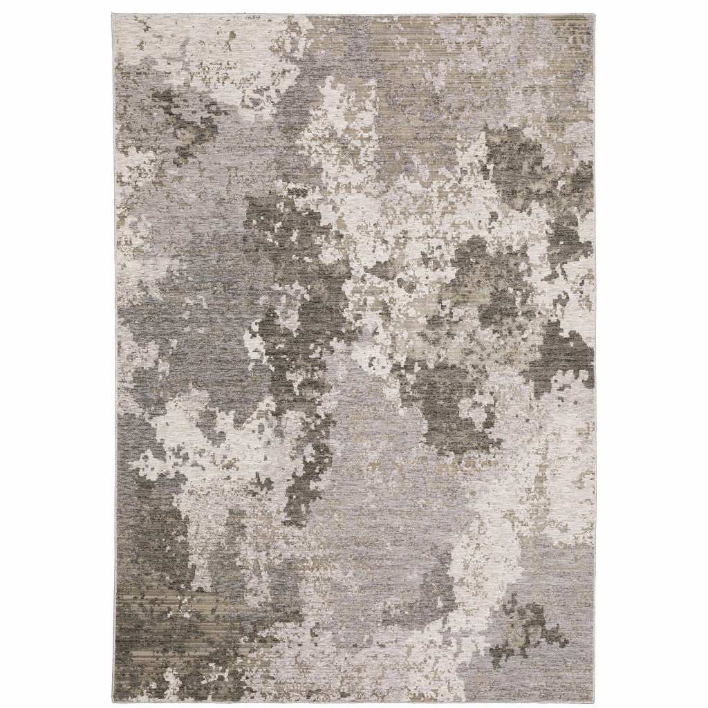 10' X 13' Grey Ivory Beige Tan Brown And Black Abstract Power Loom Stain Resistant Area Rug - Homeroots - Flyclothing LLC