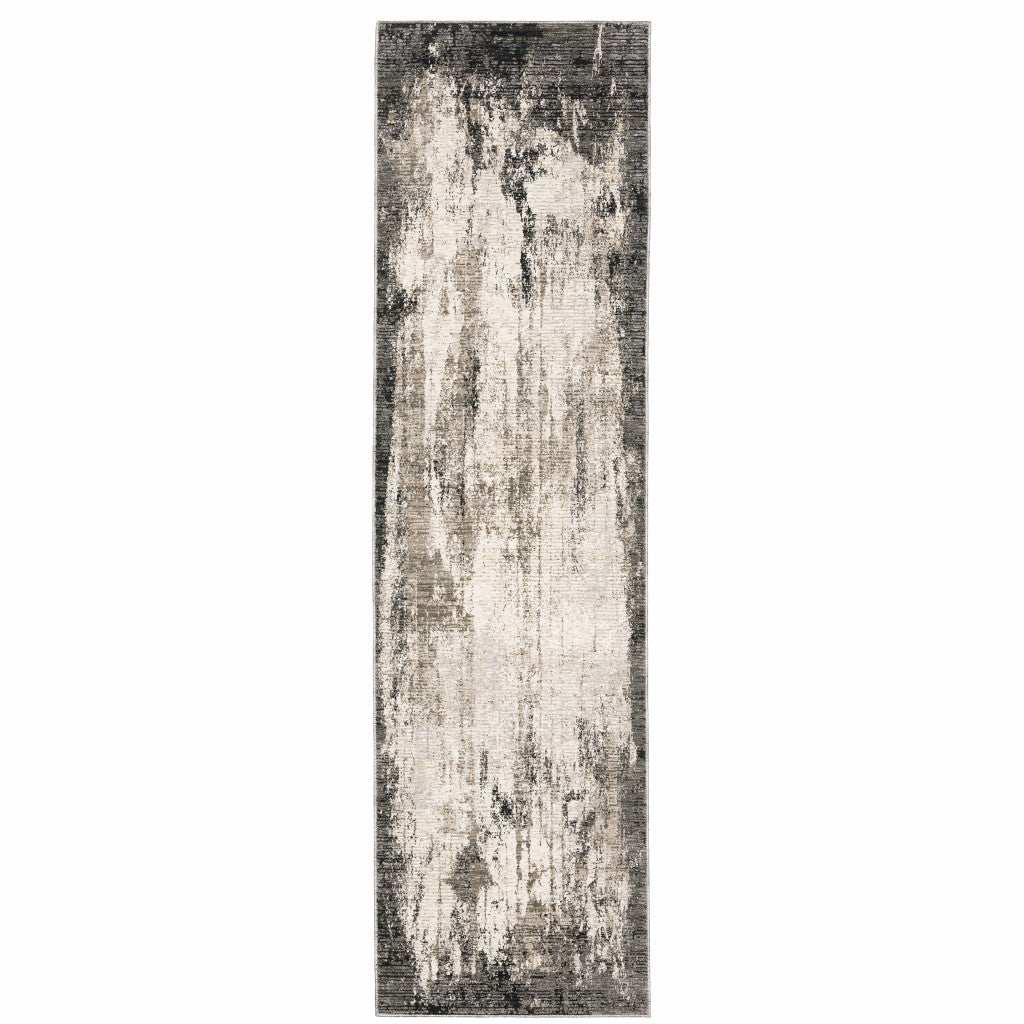 2' X 8' Grey Ivory Charcoal Tan Black And Beige Abstract Power Loom Stain Resistant Runner Rug - Homeroots - Flyclothing LLC