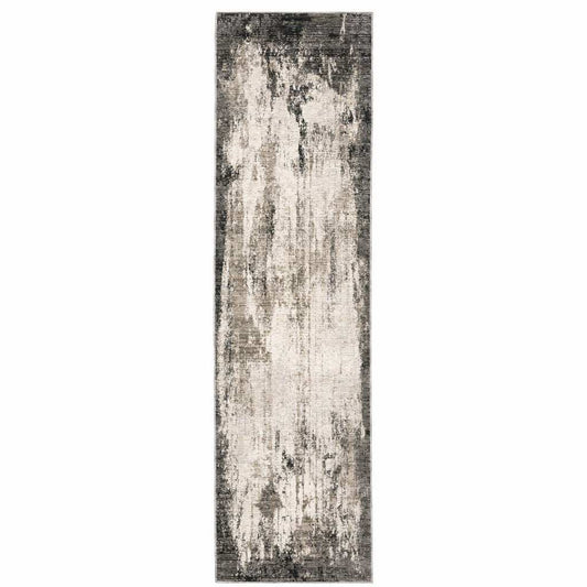 2' X 8' Grey Ivory Charcoal Tan Black And Beige Abstract Power Loom Stain Resistant Runner Rug - Homeroots - Flyclothing LLC