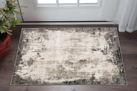3' X 5' Grey Ivory Charcoal Tan Black And Beige Abstract Power Loom Stain Resistant Area Rug - Homeroots - Flyclothing LLC
