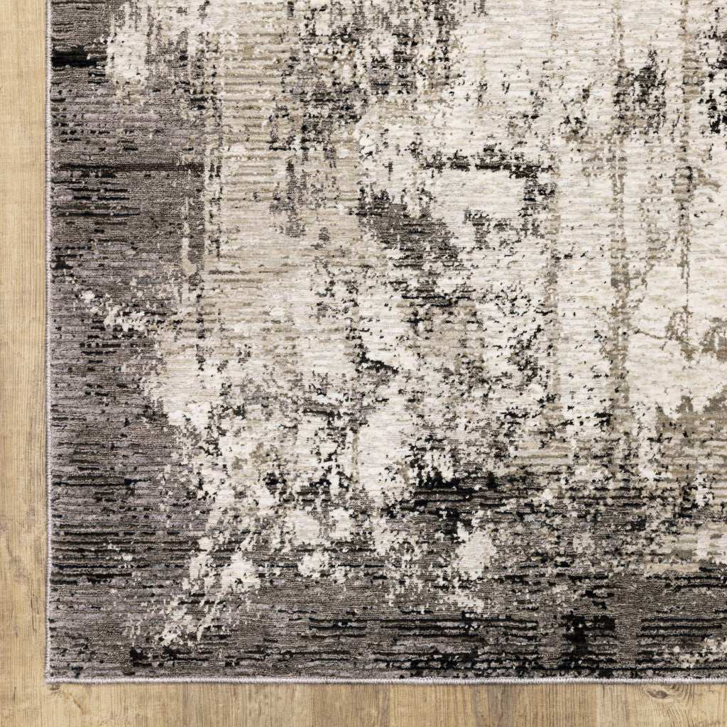 3' X 5' Grey Ivory Charcoal Tan Black And Beige Abstract Power Loom Stain Resistant Area Rug - Homeroots - Flyclothing LLC