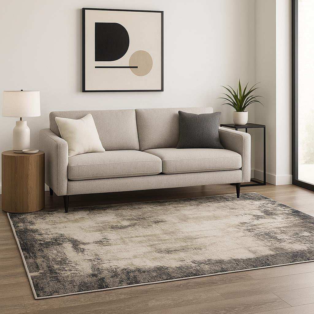5' X 8' Grey Ivory Charcoal Tan Black And Beige Abstract Power Loom Stain Resistant Area Rug - Homeroots - Flyclothing LLC