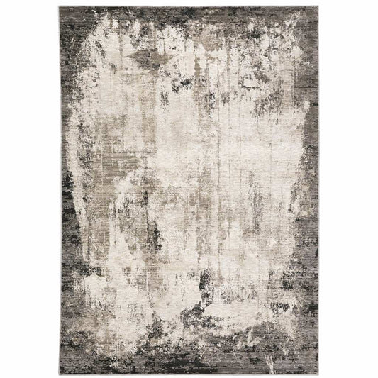 5' X 8' Grey Ivory Charcoal Tan Black And Beige Abstract Power Loom Stain Resistant Area Rug - Homeroots - Flyclothing LLC