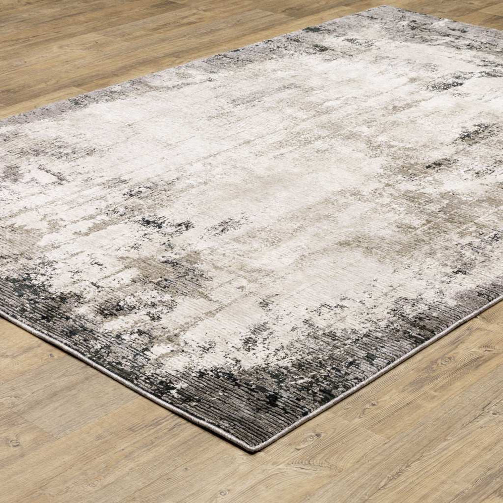 10' X 13' Grey Ivory Charcoal Tan Black And Beige Abstract Power Loom Stain Resistant Area Rug - Homeroots - Flyclothing LLC