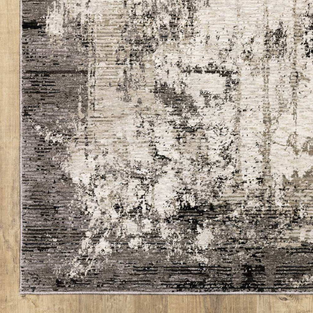 10' X 13' Grey Ivory Charcoal Tan Black And Beige Abstract Power Loom Stain Resistant Area Rug - Homeroots - Flyclothing LLC