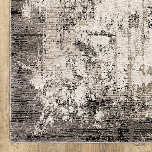 10' X 13' Grey Ivory Charcoal Tan Black And Beige Abstract Power Loom Stain Resistant Area Rug - Homeroots - Flyclothing LLC