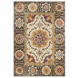 10' X 13' Ivory And Brown Oriental Power Loom Stain Resistant Area Rug - Homeroots
