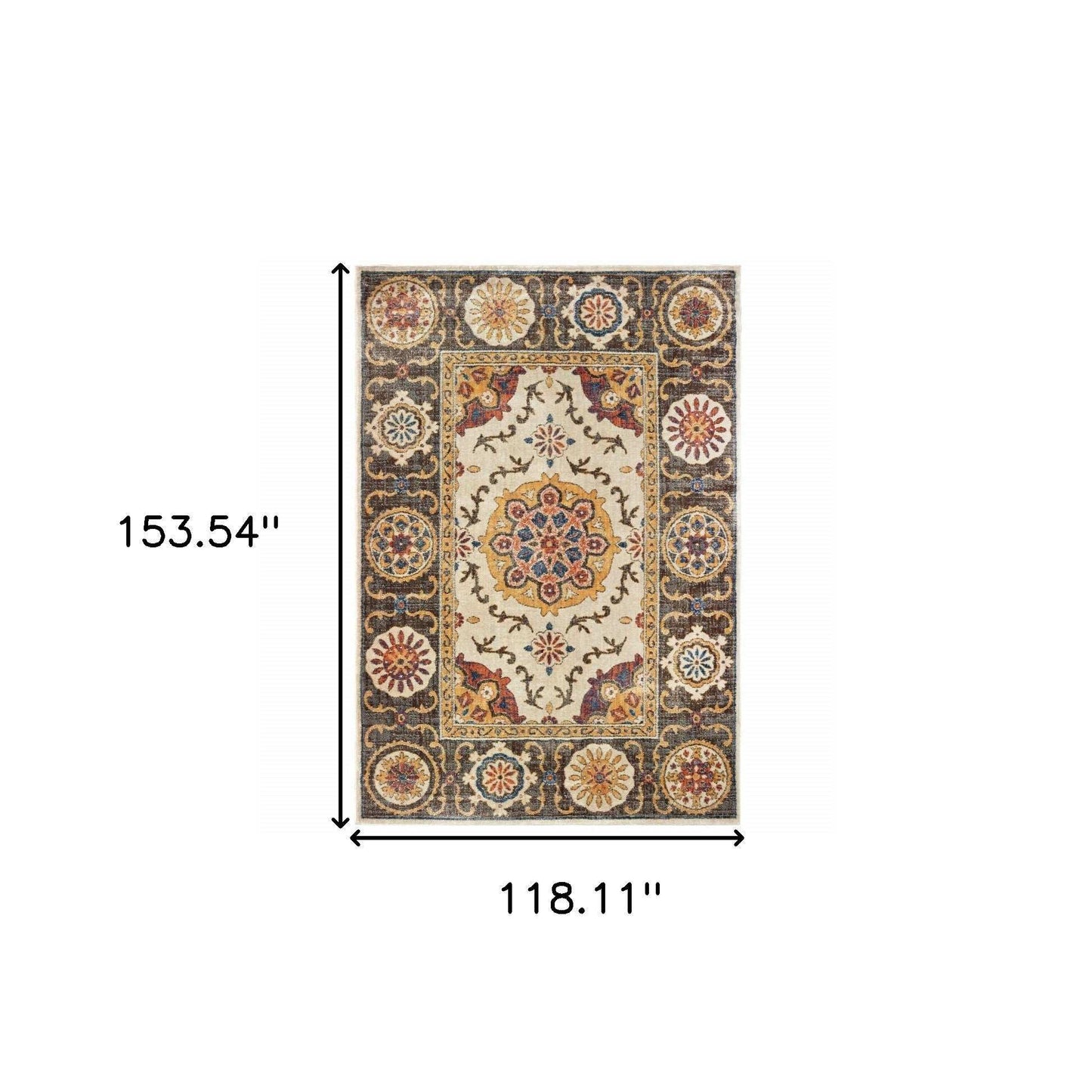 10' X 13' Ivory And Brown Oriental Power Loom Stain Resistant Area Rug - Homeroots - Flyclothing LLC