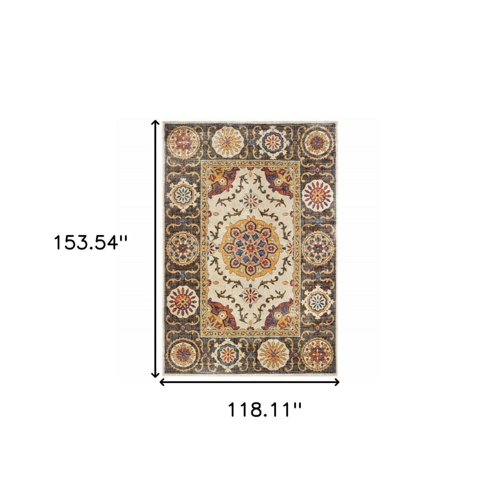 10' X 13' Ivory And Brown Oriental Power Loom Stain Resistant Area Rug - Homeroots - Flyclothing LLC