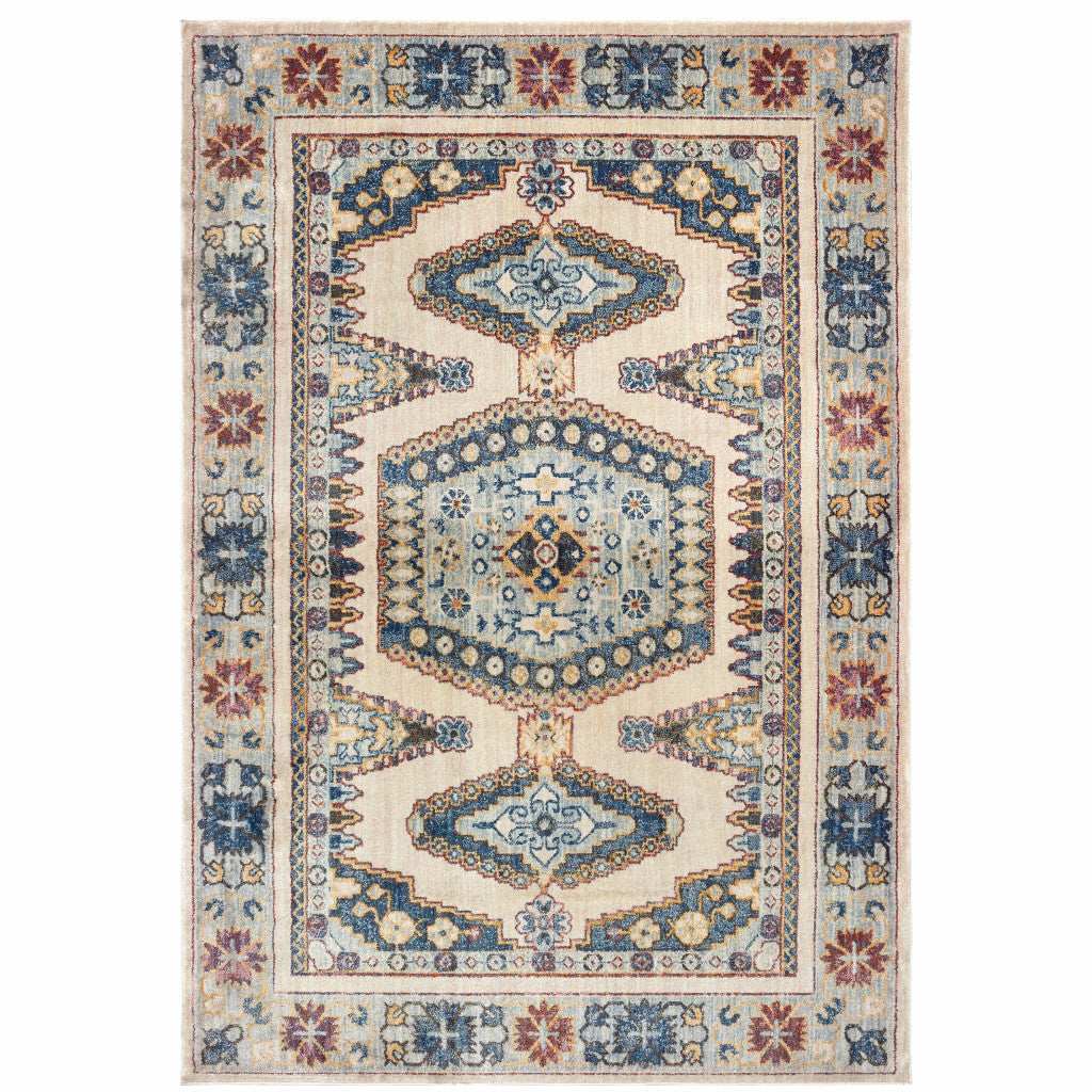 10' X 13' Ivory And Blue Oriental Power Loom Stain Resistant Area Rug - Homeroots - Flyclothing LLC