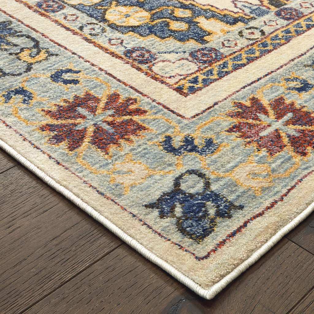 10' X 13' Ivory And Blue Oriental Power Loom Stain Resistant Area Rug - Homeroots - Flyclothing LLC