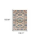 10' X 13' Ivory And Blue Oriental Power Loom Stain Resistant Area Rug - Homeroots - Flyclothing LLC