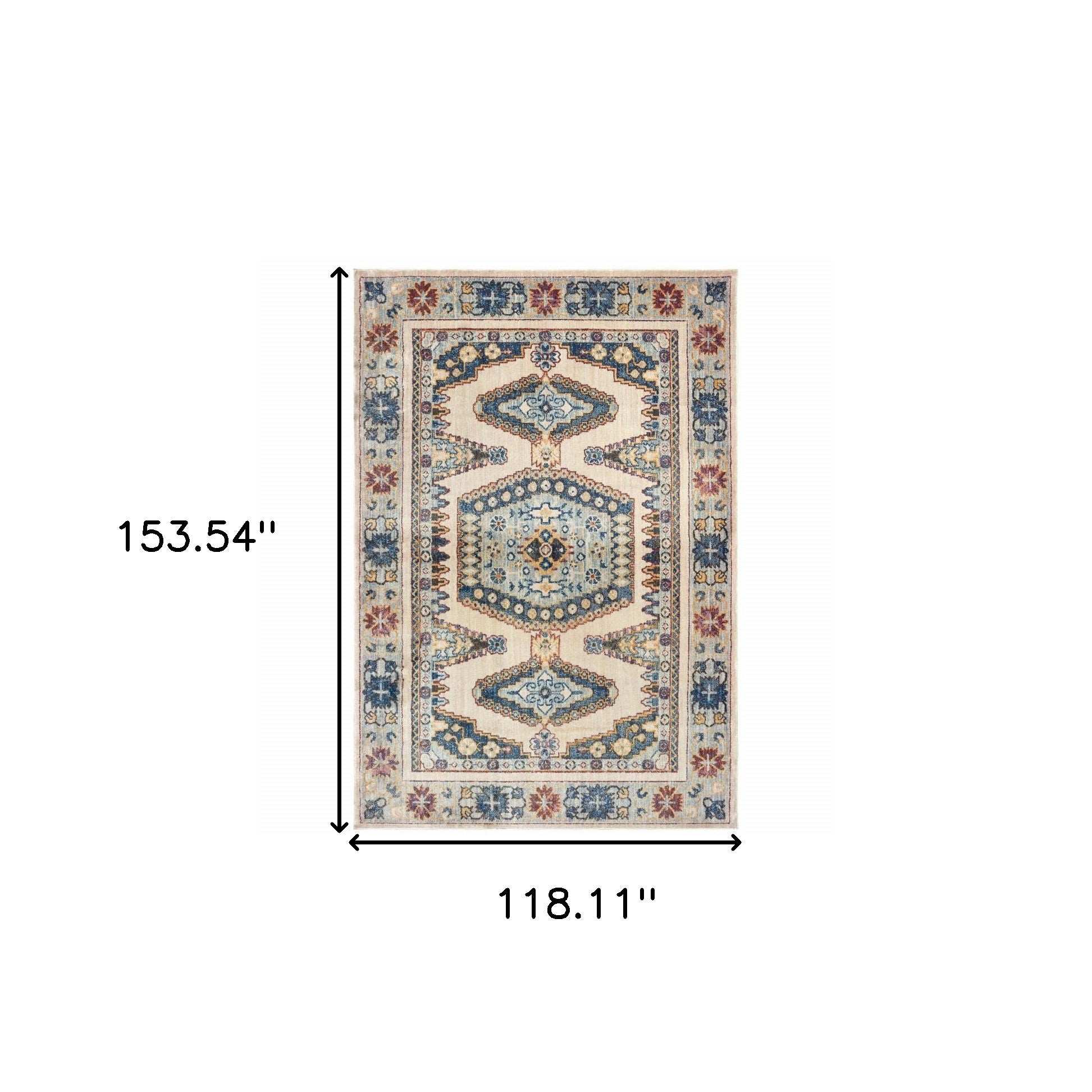 10' X 13' Ivory And Blue Oriental Power Loom Stain Resistant Area Rug - Homeroots - Flyclothing LLC