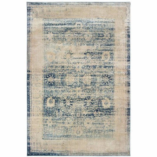 10' X 13' Ivory And Blue Oriental Power Loom Stain Resistant Area Rug - Homeroots - Flyclothing LLC