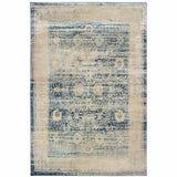 10' X 13' Ivory And Blue Oriental Power Loom Stain Resistant Area Rug