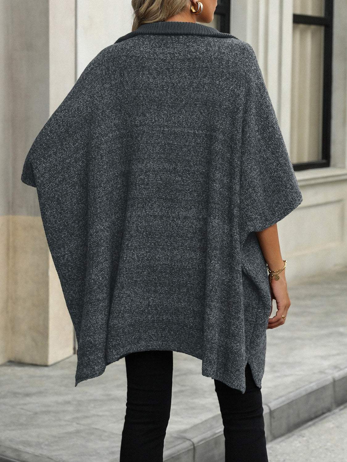 Slit Quarter Zip Half Sleeve Sweater - Trendsi - Flyclothing LLC